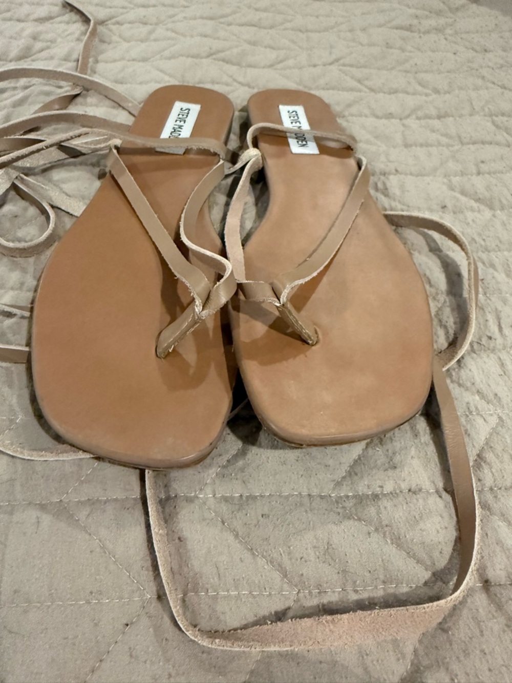 Steve Madden Beige Lace-Up Flat Sandals - Picture 2 of 5